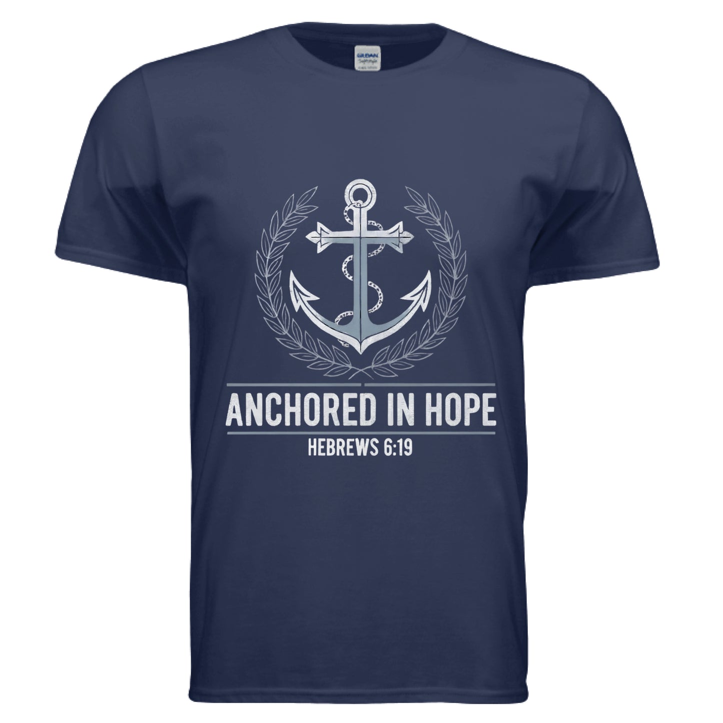 Anchored in Hope Hebrews 6:19 Faith T-Shirt METRO BLUE Salvation Clothing and Accessories Apparel