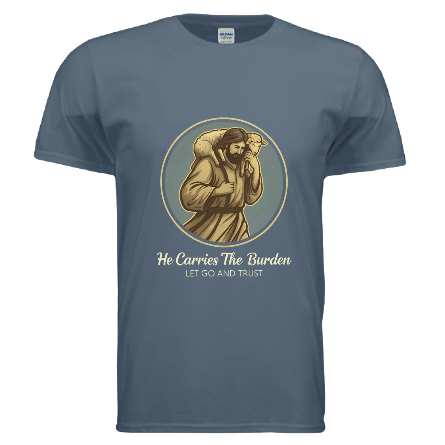 He Carries the Burden Faith T-Shirt INDIGO BLUE Salvation Clothing and Accessories Apparel