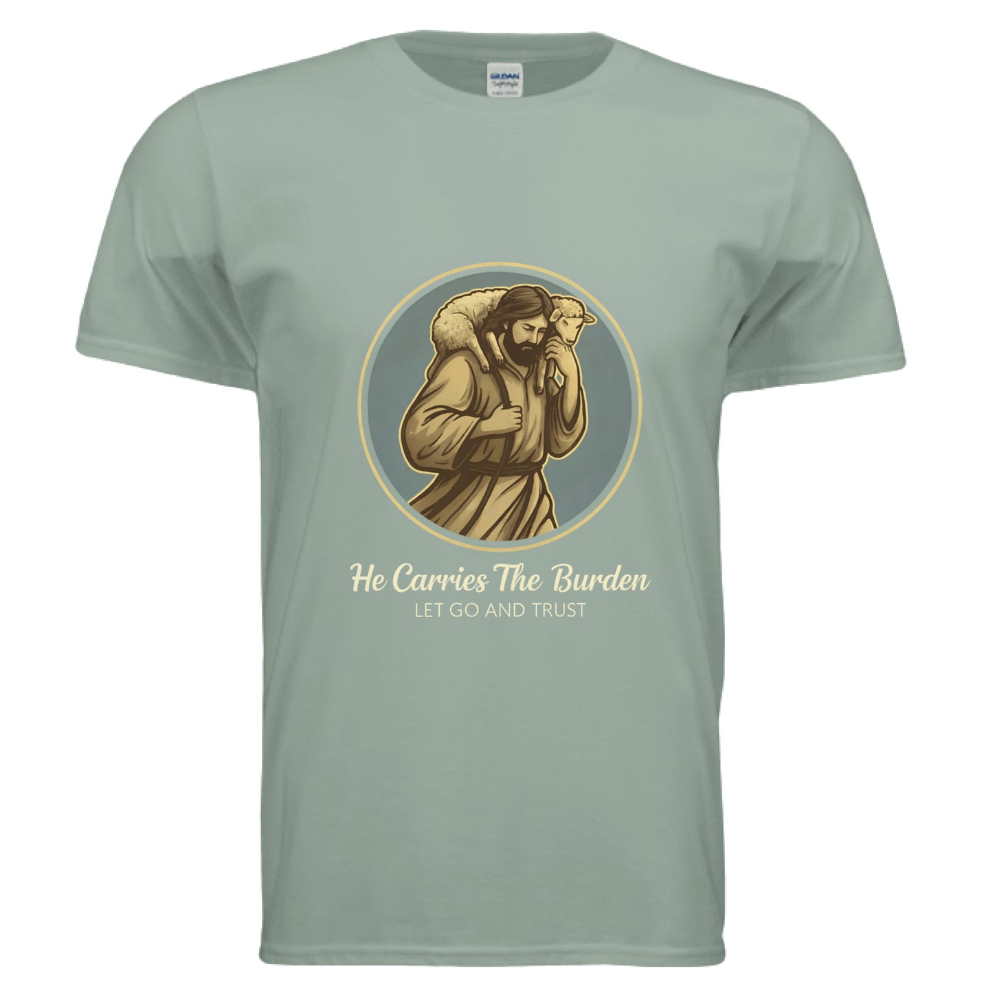 He Carries the Burden Faith T-Shirt Sage Salvation Clothing and Accessories Apparel