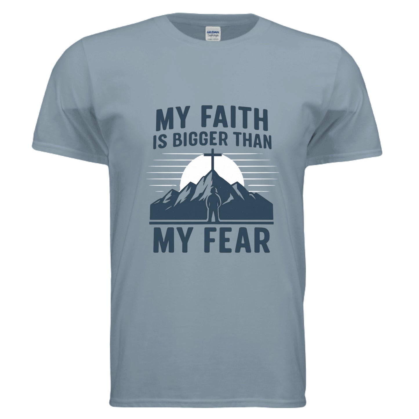 My Faith is Bigger than My Fear Faith T-Shirt Stone Blue Salvation Clothing and Accessories Apparel