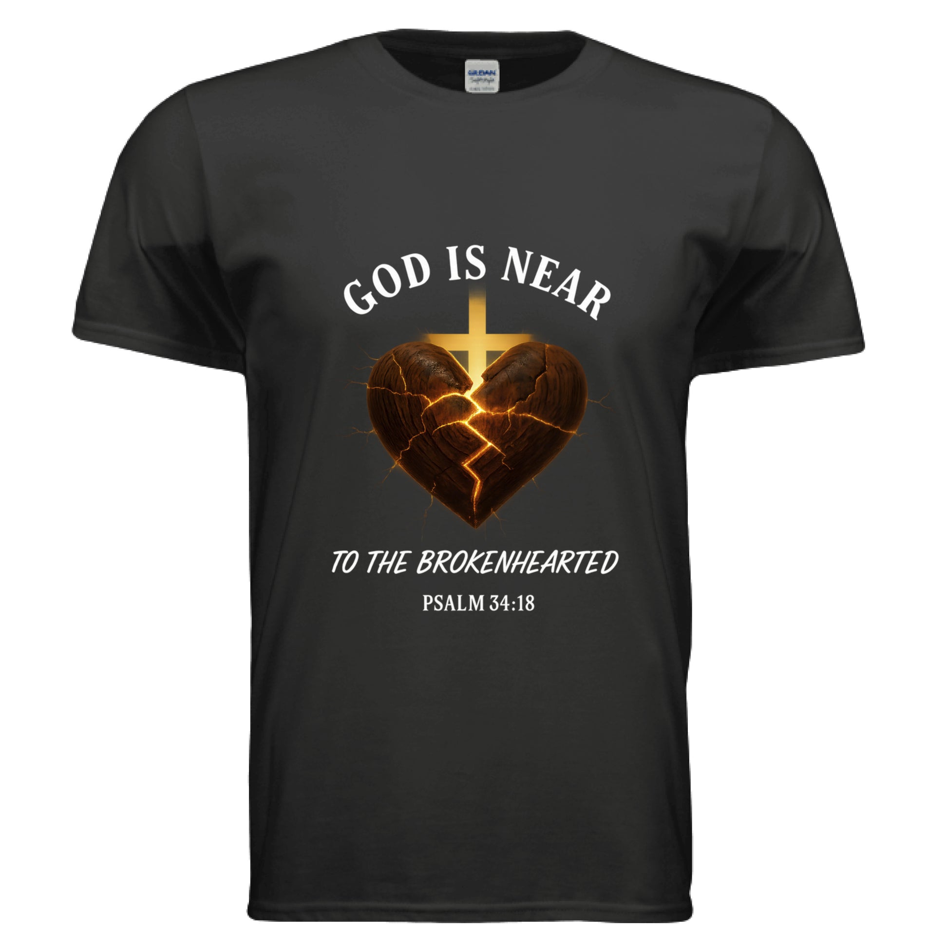 God is Near to the Brokenhearted Psalm 34:18 Faith T-Shirt BLACK Salvation Clothing and Accessories Apparel