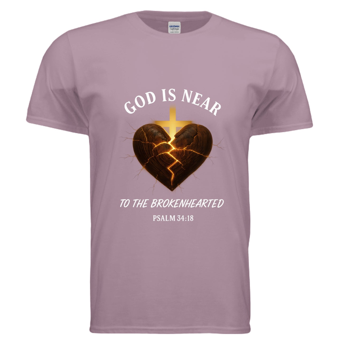 God is Near to the Brokenhearted Psalm 34:18 Faith T-Shirt Paragon Salvation Clothing and Accessories Apparel