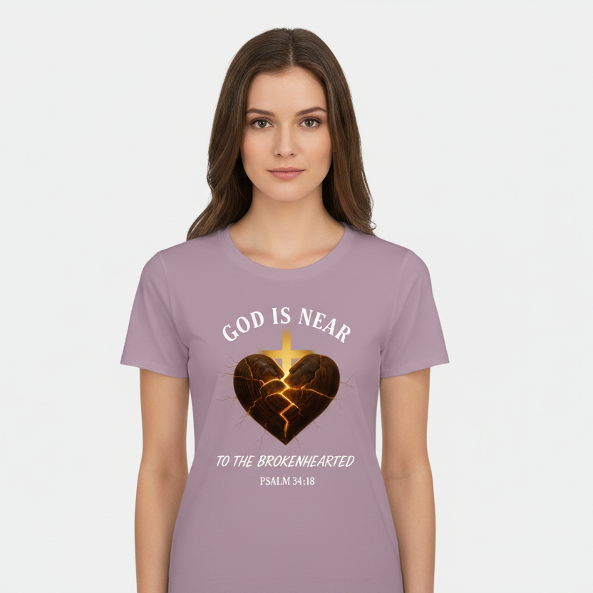God is Near to the Brokenhearted Psalm 34:18 Faith T-Shirt Salvation Clothing and Accessories Apparel
