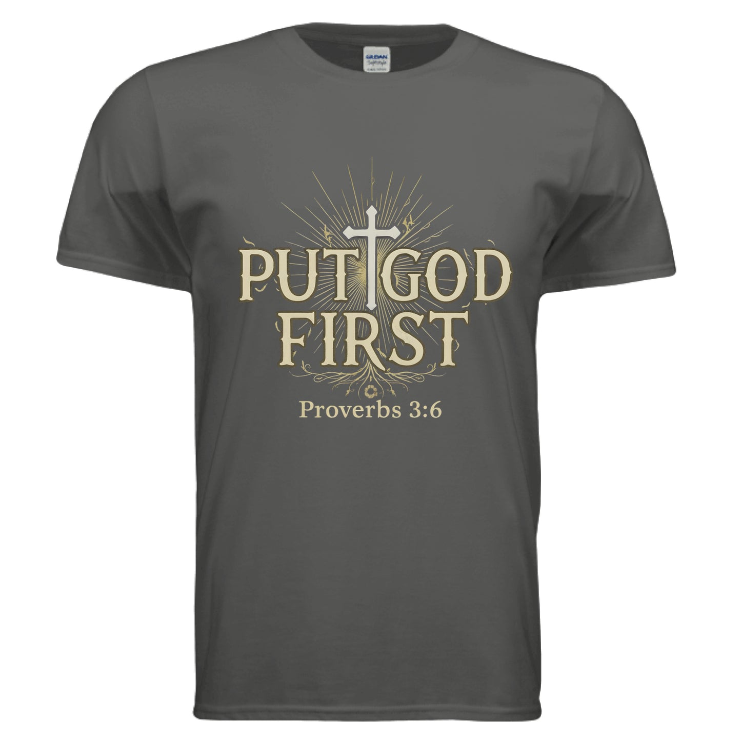 Put God First Faith T-Shirt CHARCOAL Salvation Clothing and Accessories Apparel