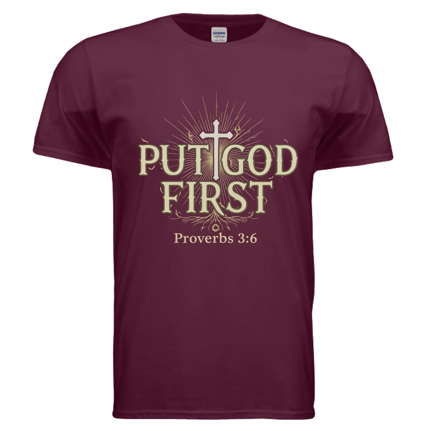 Put God First Faith T-Shirt MAROON Salvation Clothing and Accessories Apparel