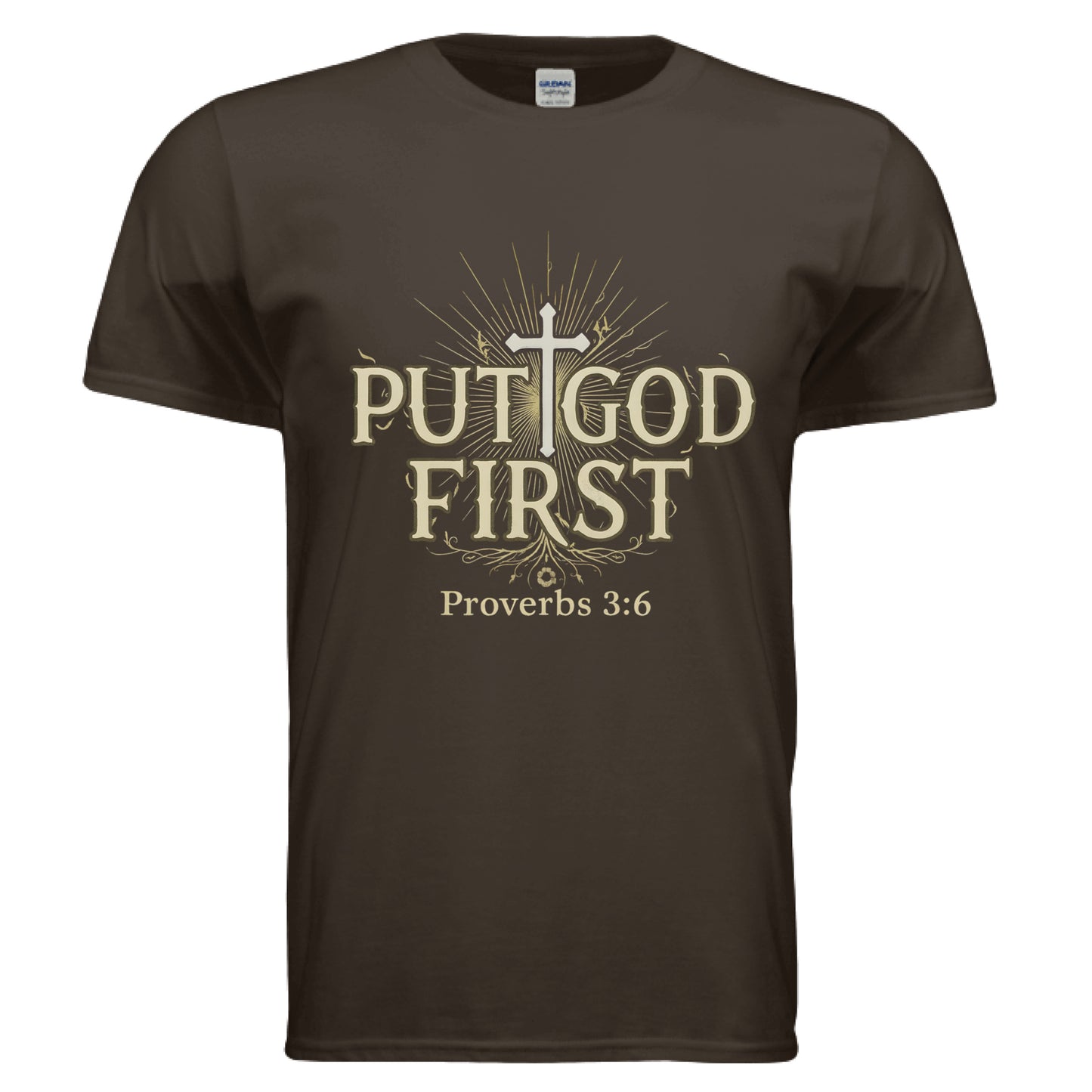 Put God First Faith T-Shirt DARK CHOCOLATE Salvation Clothing and Accessories Apparel