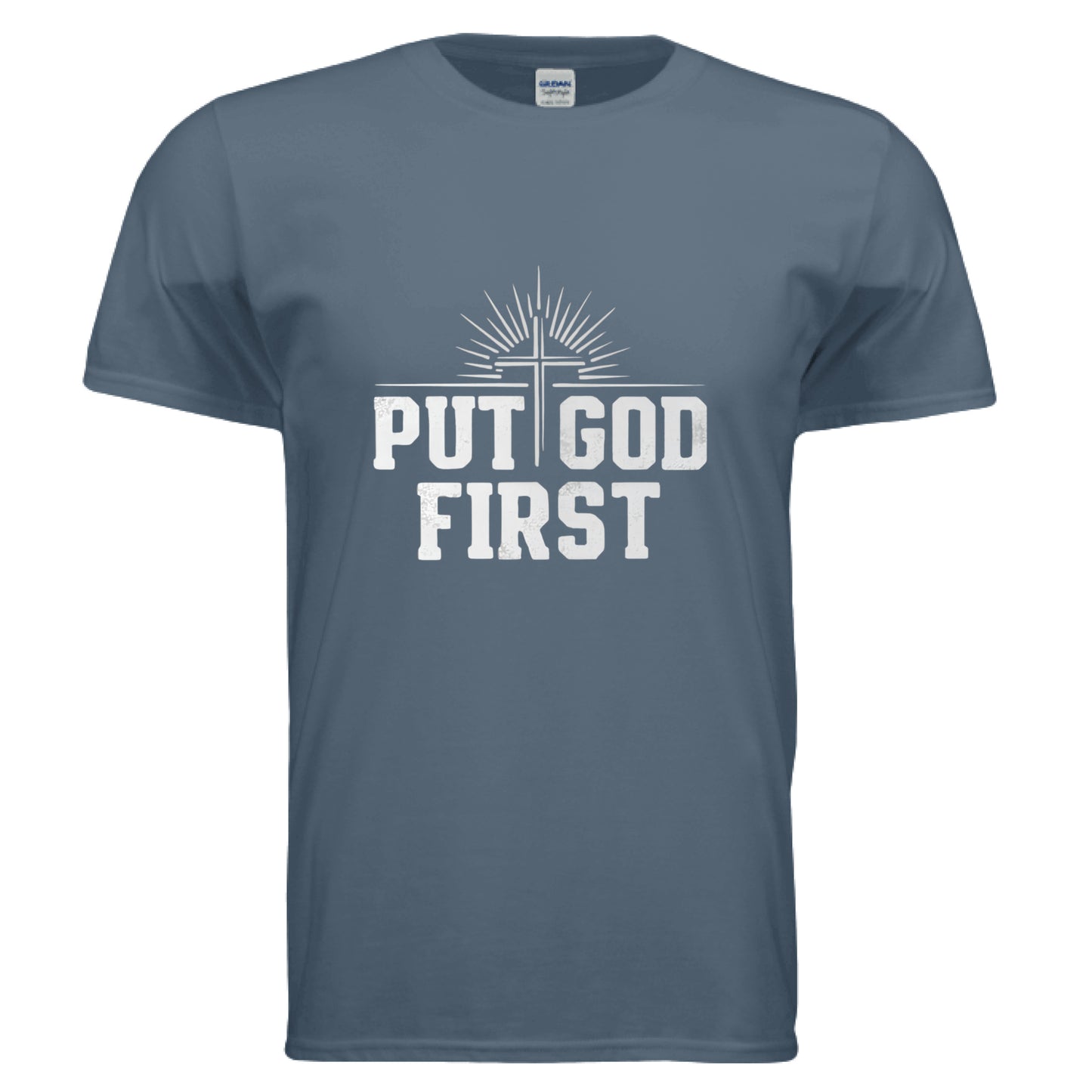 Put God First Faith T-Shirt INDIGO BLUE Salvation Clothing and Accessories Apparel