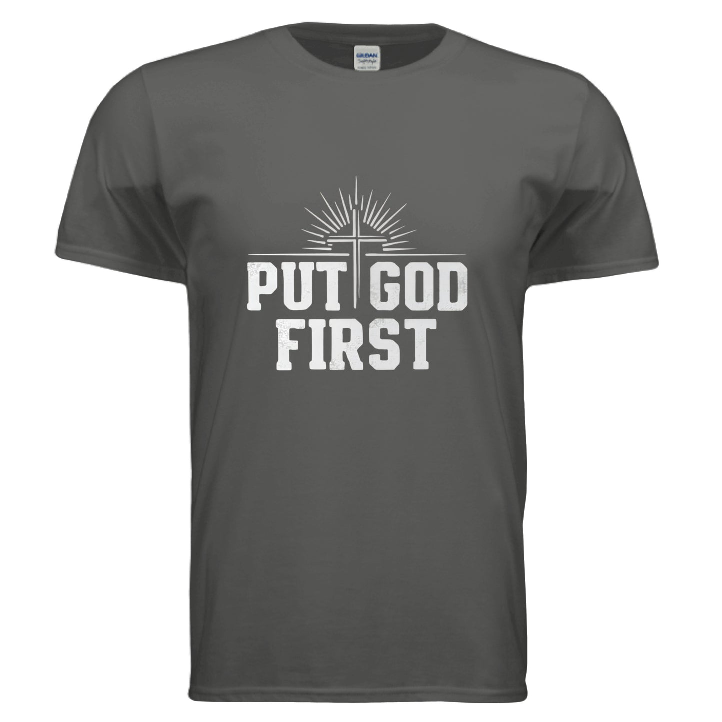 Put God First Faith T-Shirt CHARCOAL Salvation Clothing and Accessories Apparel