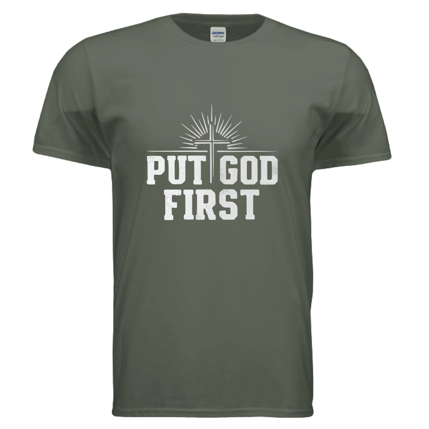 Put God First Faith T-Shirt MILITARY GREEN Salvation Clothing and Accessories Apparel