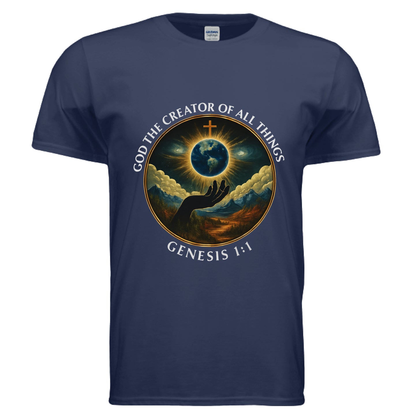 God the Creator of all Things Faith T-Shirt METRO BLUE Salvation Clothing and Accessories Apparel