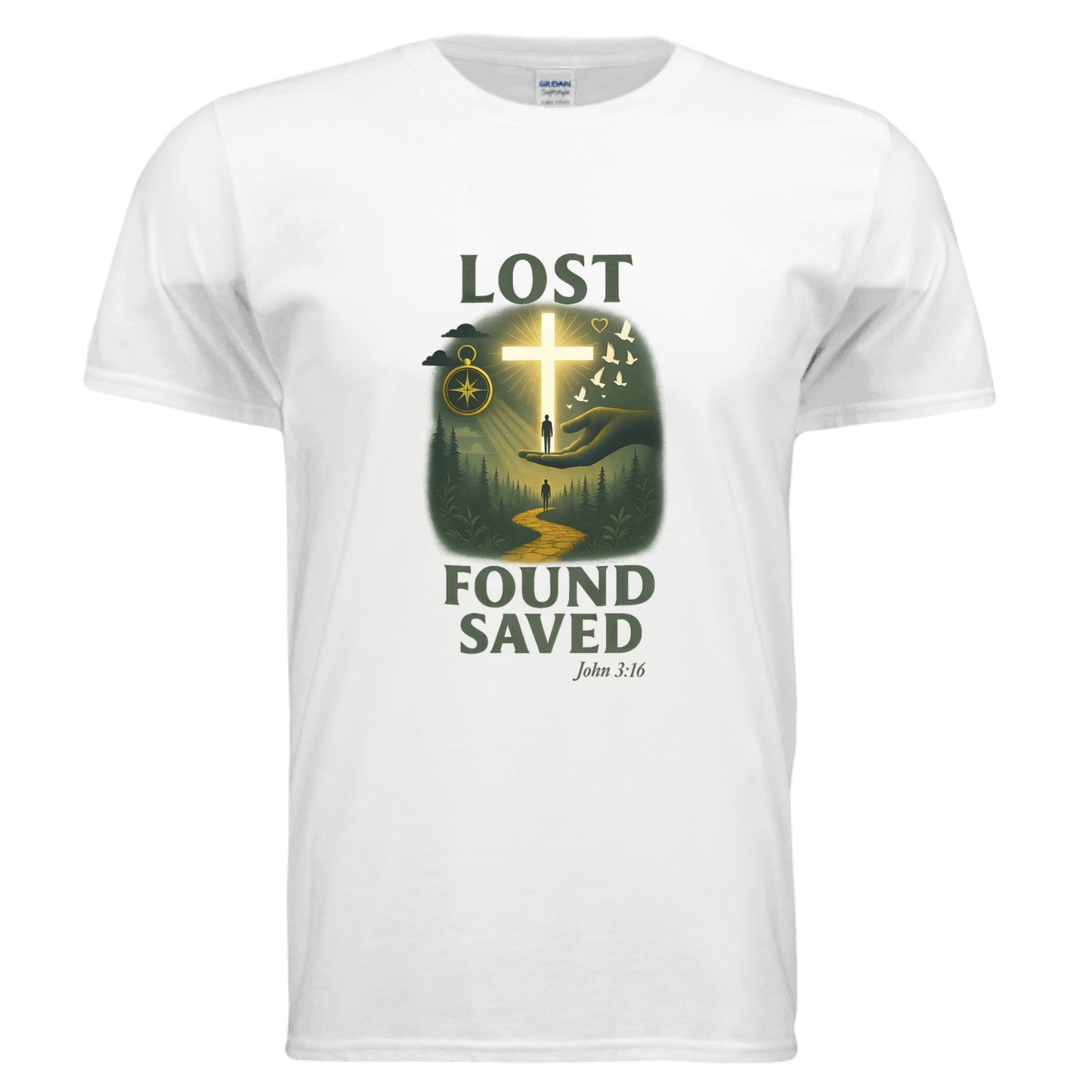 Lost Found Saved John 3:16 Faith T-shirt WHITE Salvation Clothing and Accessories Apparel