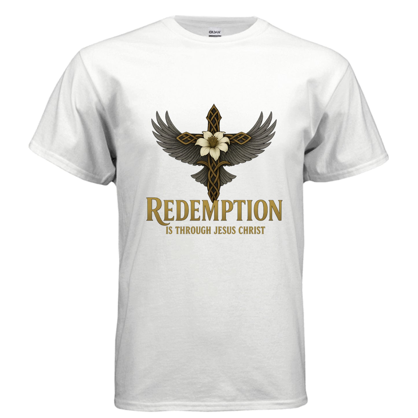 Redemption is Through Christ Faith T-Shirt WHITE Salvation Clothing and Accessories