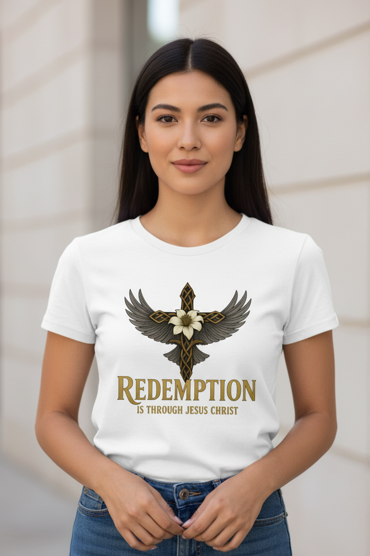 Redemption is Through Christ Faith T-Shirt Salvation Clothing and Accessories