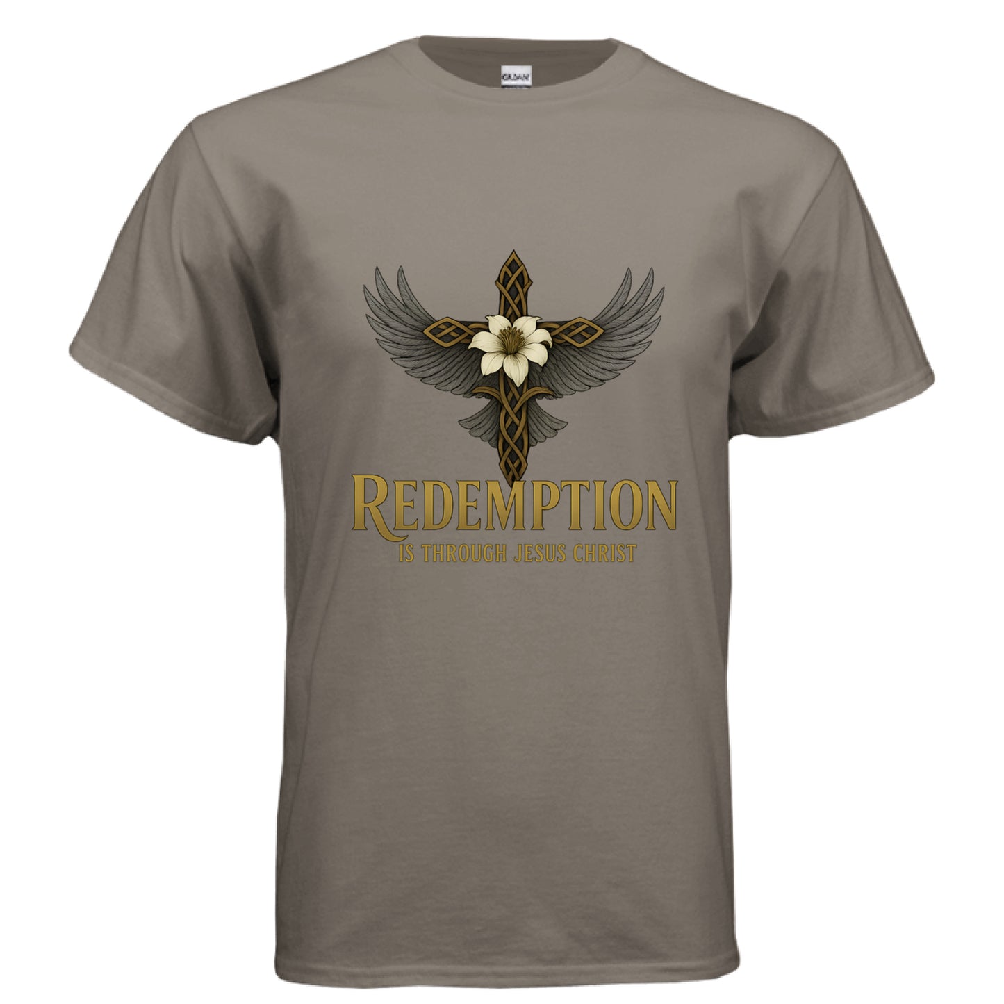 Redemption is Through Christ Faith T-Shirt BROWN SAVANA Salvation Clothing and Accessories