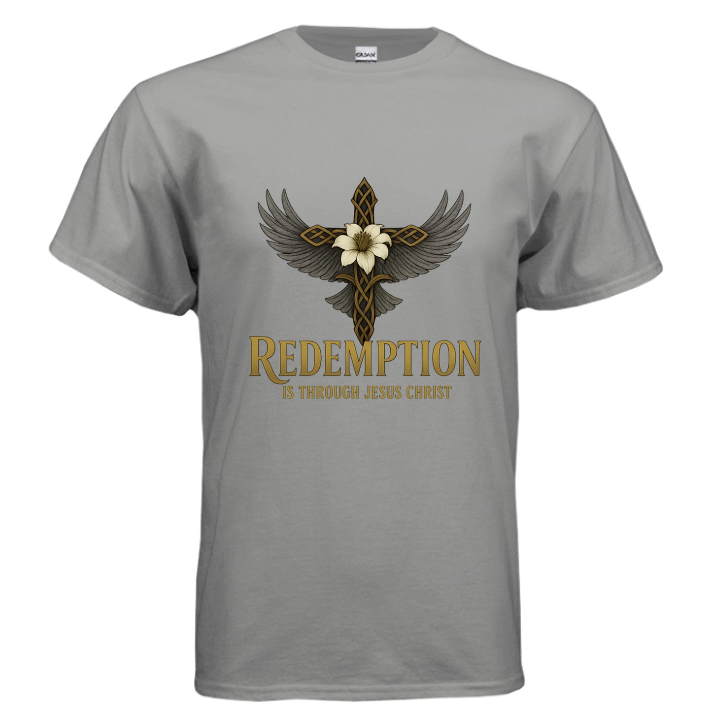 Redemption is Through Christ Faith T-Shirt GRAVEL Salvation Clothing and Accessories