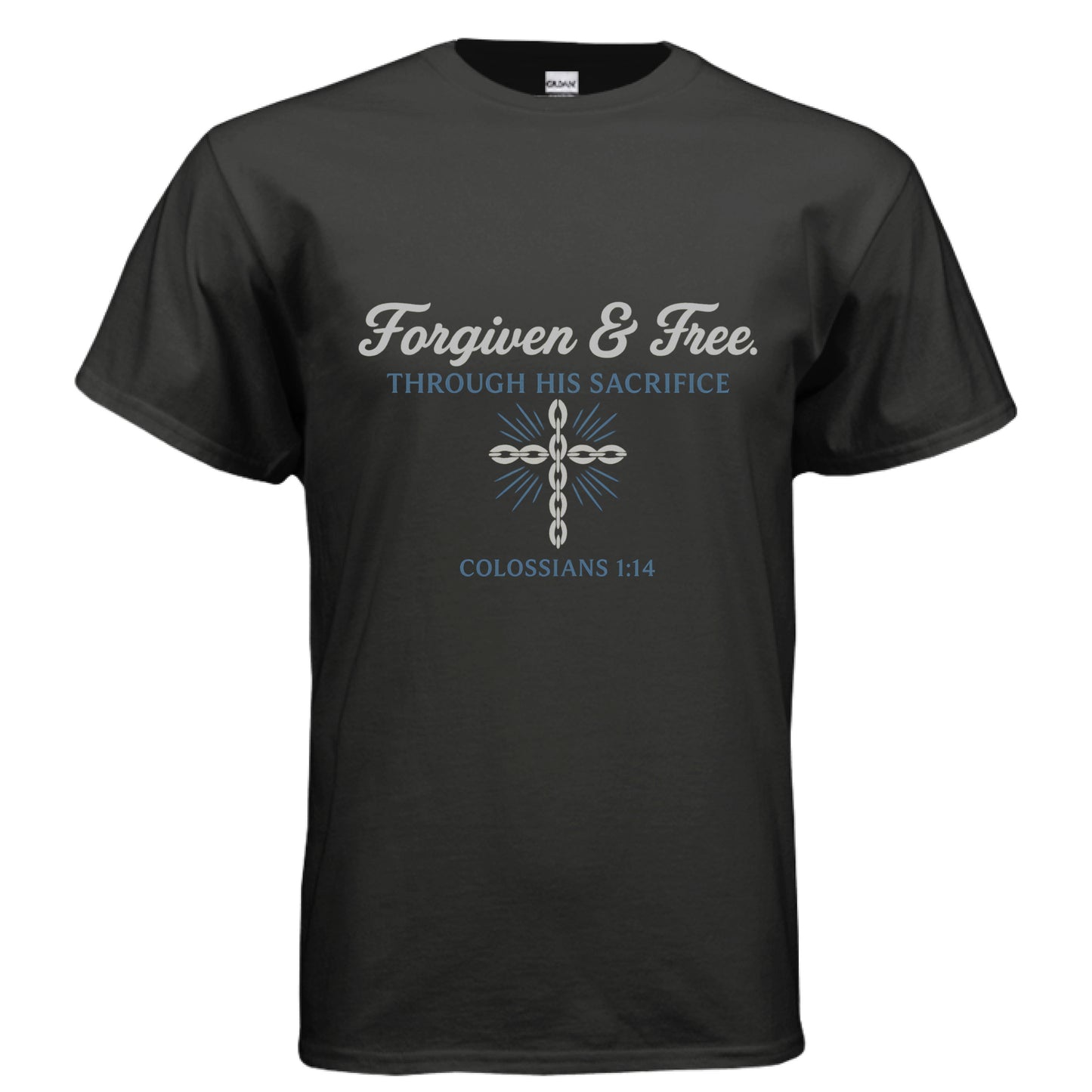 Forgiven and Free Colossians 1:14 Faith T-Shirt BLACK Salvation Clothing and Accessories Apparel