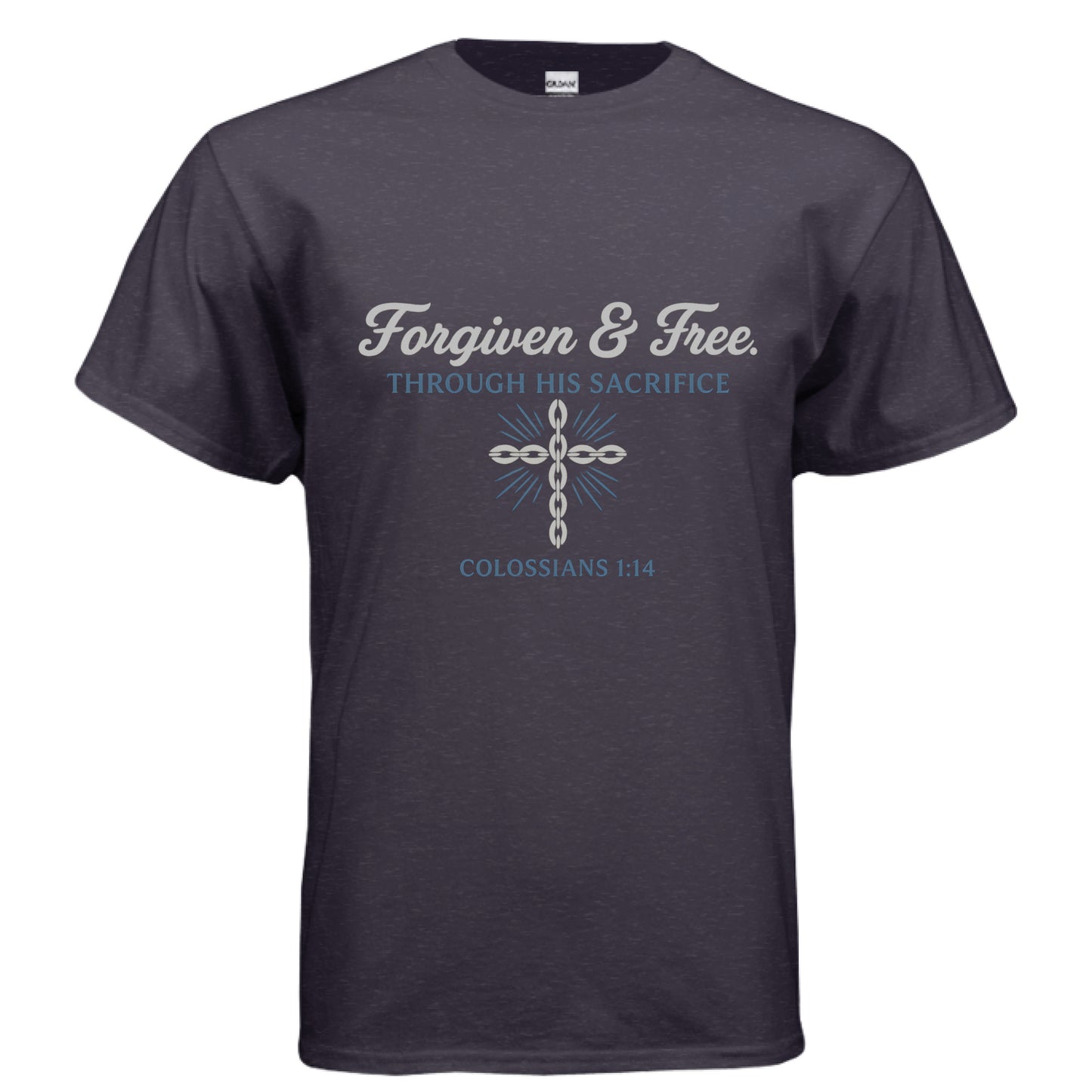 Forgiven and Free Colossians 1:14 Faith T-Shirt BLACKBERRY Salvation Clothing and Accessories Apparel