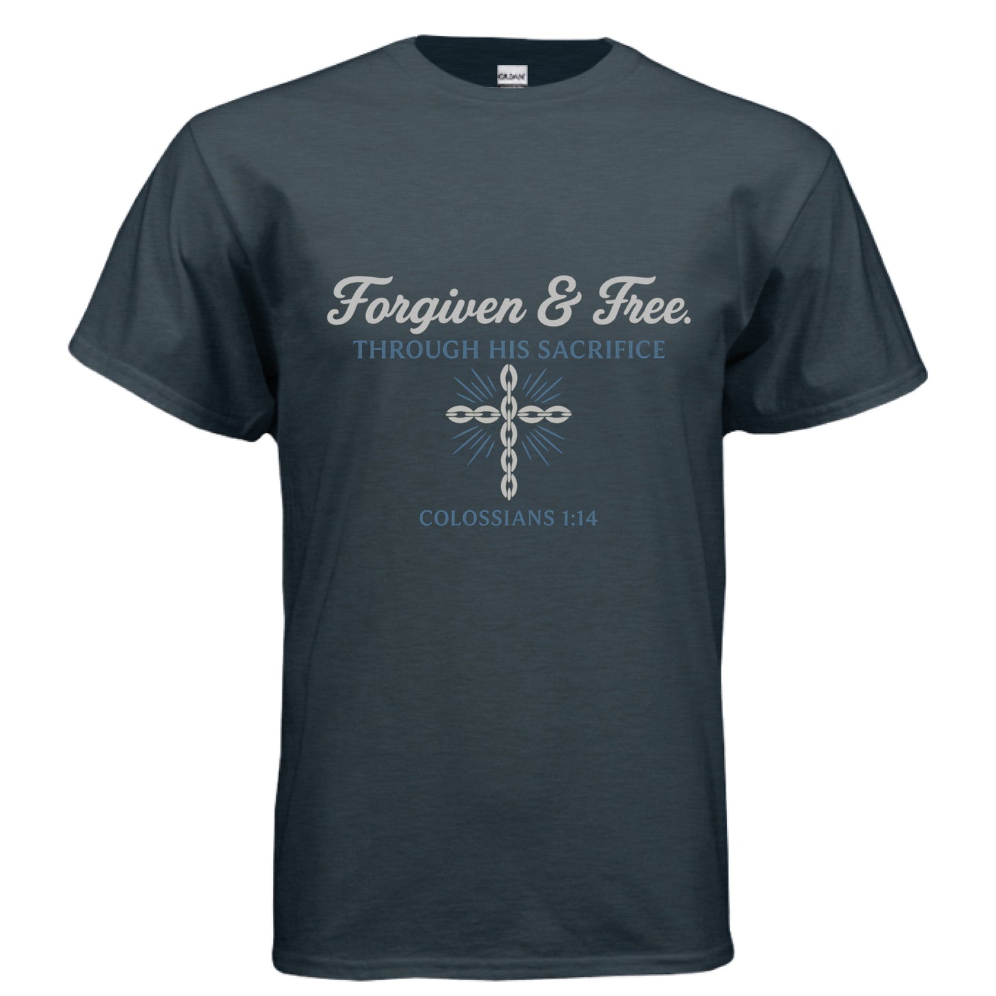 Forgiven and Free Colossians 1:14 Faith T-Shirt MIDNIGHT Salvation Clothing and Accessories Apparel
