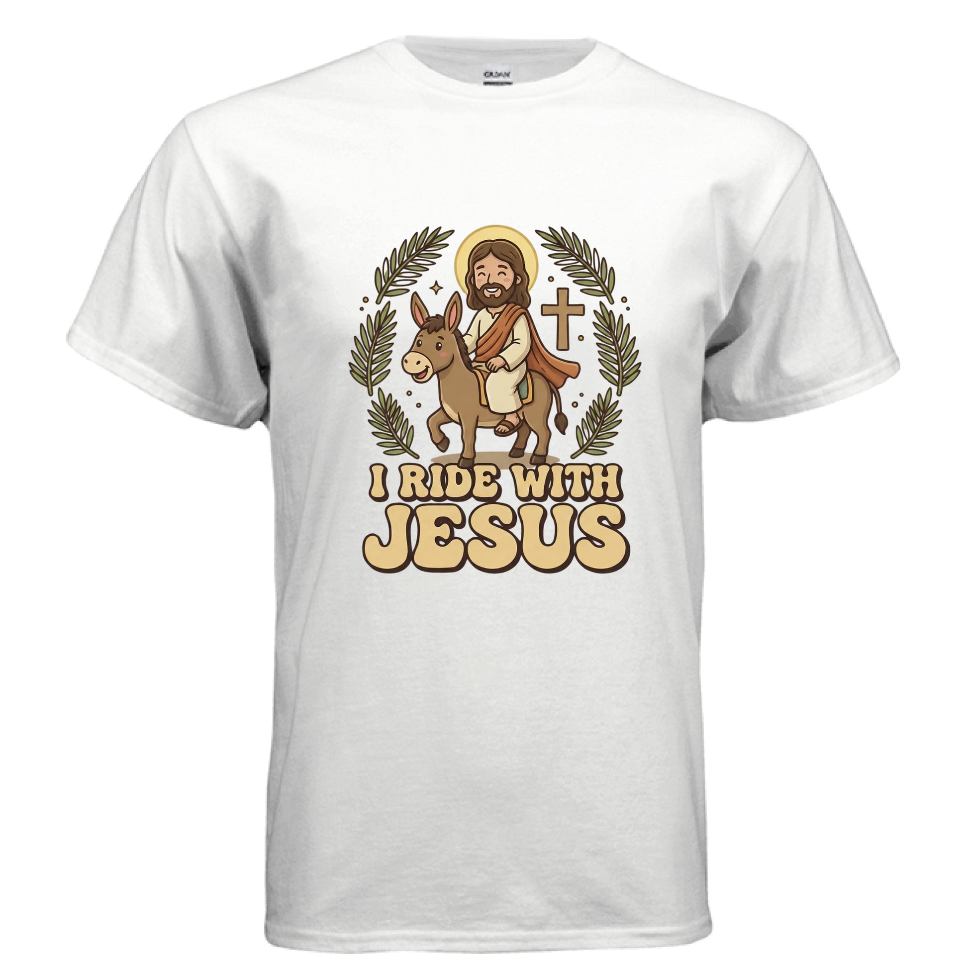 I Ride with Jesus Faith T-Shirt (Funny) WHITE Salvation Clothing and Accessories Apparel