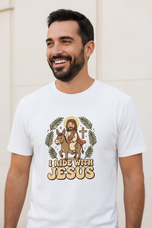 I Ride with Jesus Faith T-Shirt (Funny) Salvation Clothing and Accessories Apparel