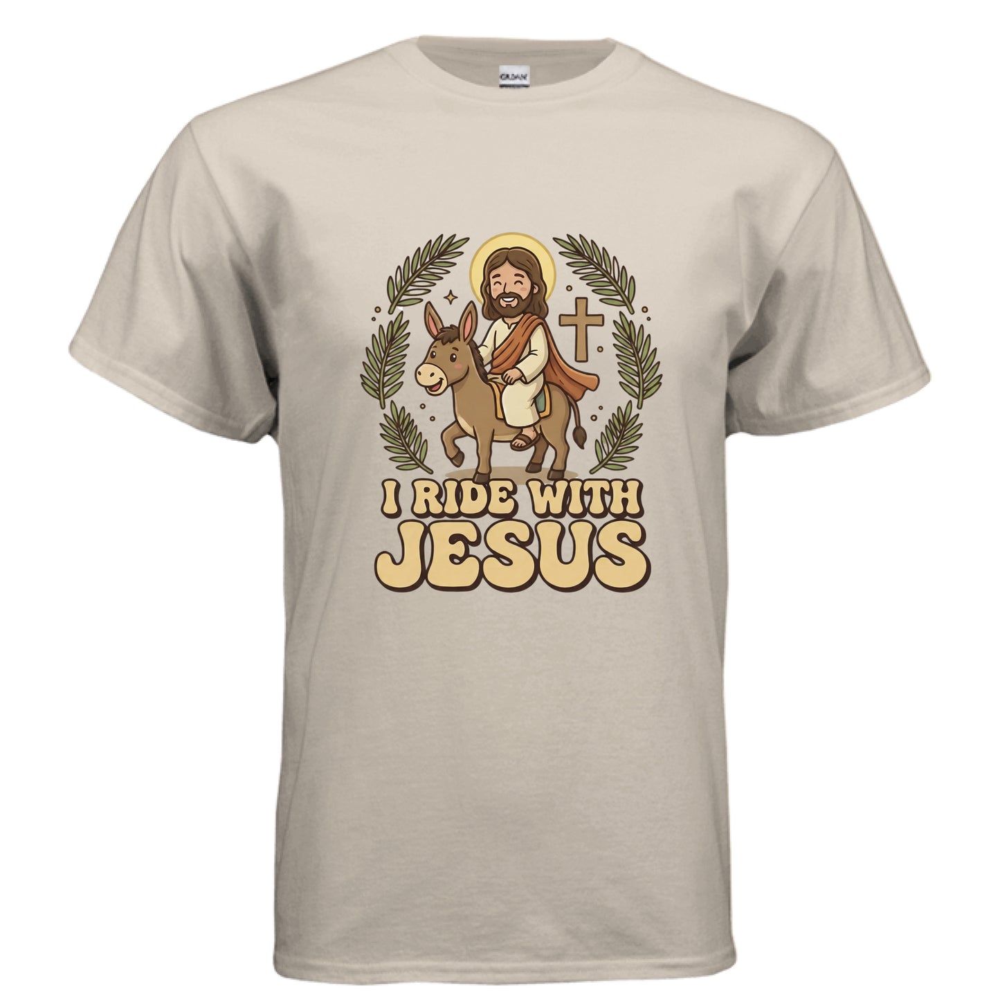 I Ride with Jesus Faith T-Shirt (Funny) SAND Salvation Clothing and Accessories Apparel