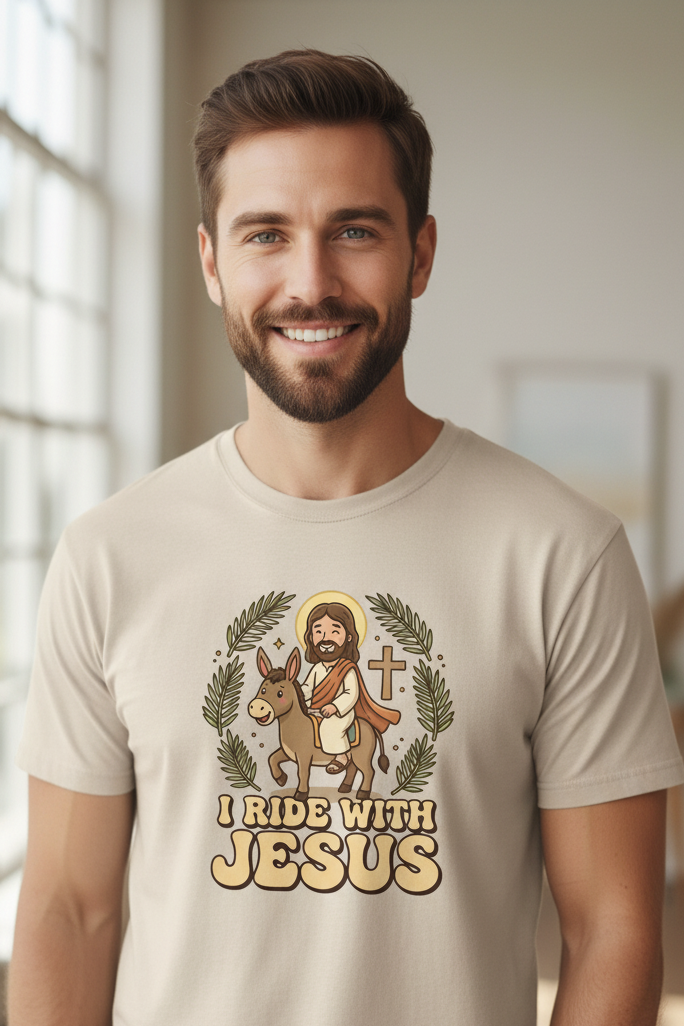 I Ride with Jesus Faith T-Shirt (Funny) Salvation Clothing and Accessories Apparel