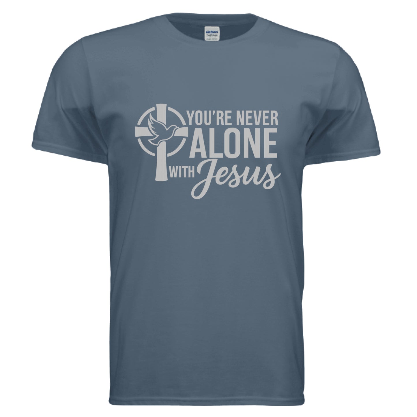 You're Never Alone with Jesus Faith T-Shirt INDIGO BLUE Salvation FaithWear Apparel