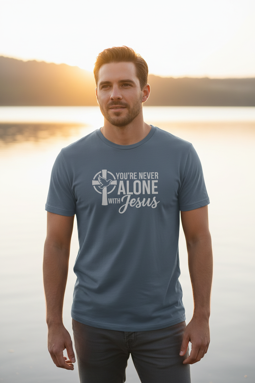 You're Never Alone with Jesus Faith T-Shirt Salvation FaithWear Apparel