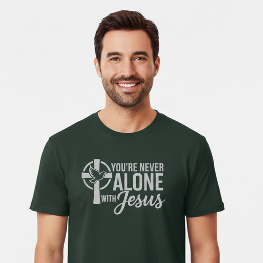 You're Never Alone with Jesus Faith T-Shirt Salvation Clothing and Accessories Apparel