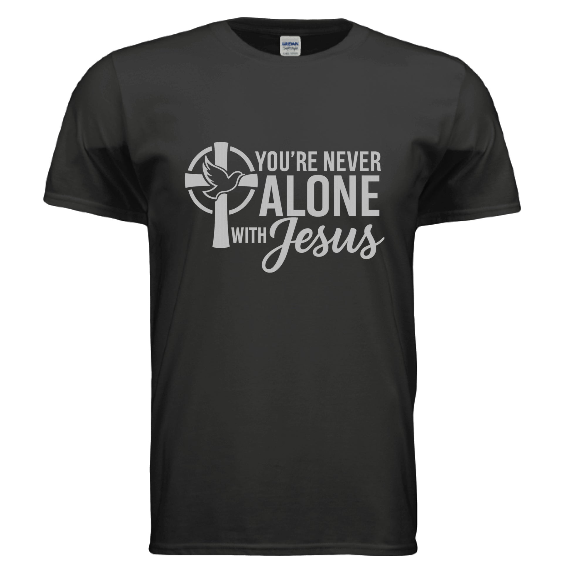 You're Never Alone with Jesus Faith T-Shirt BLACK Salvation FaithWear Apparel
