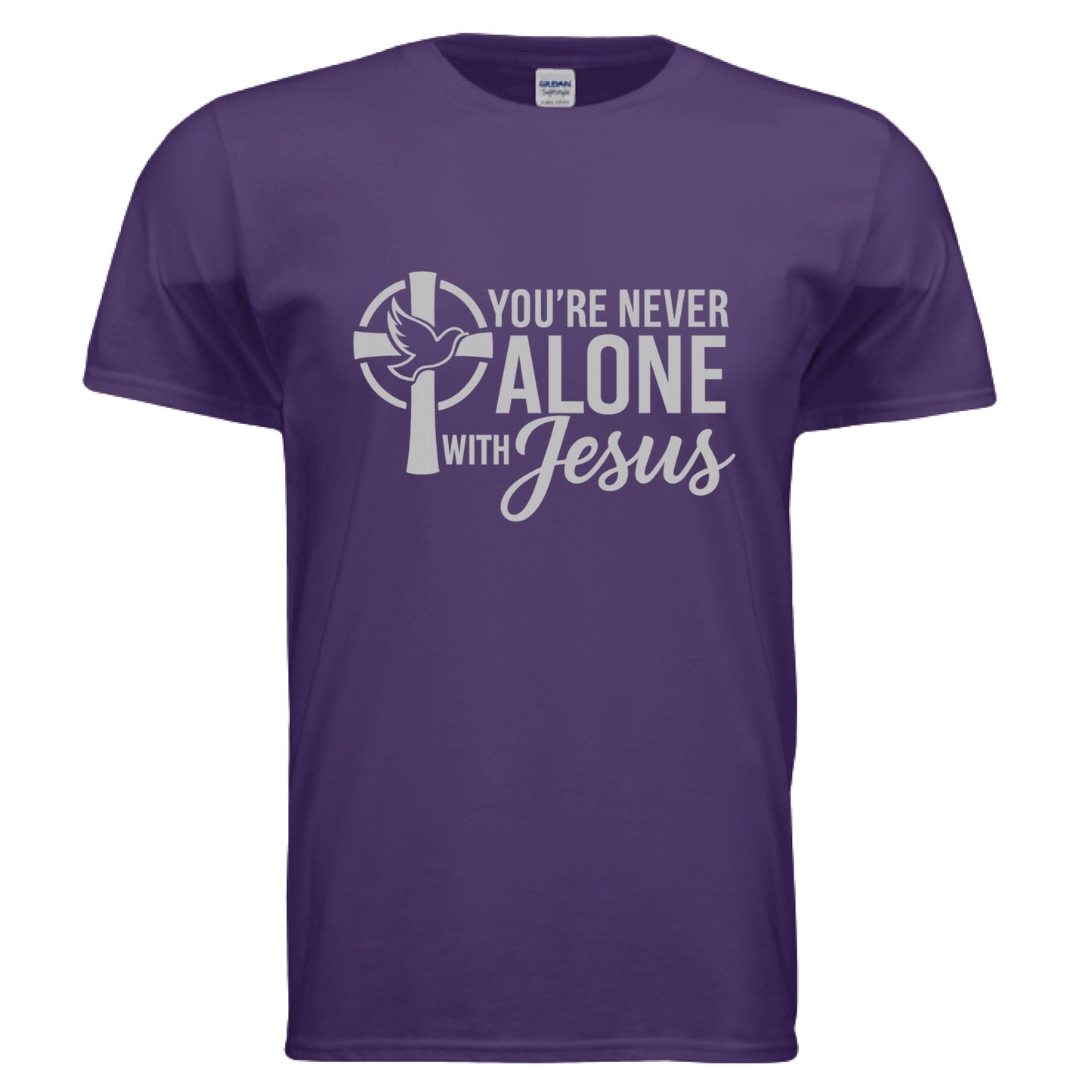 You're Never Alone with Jesus Faith T-Shirt PURPLE Salvation FaithWear Apparel