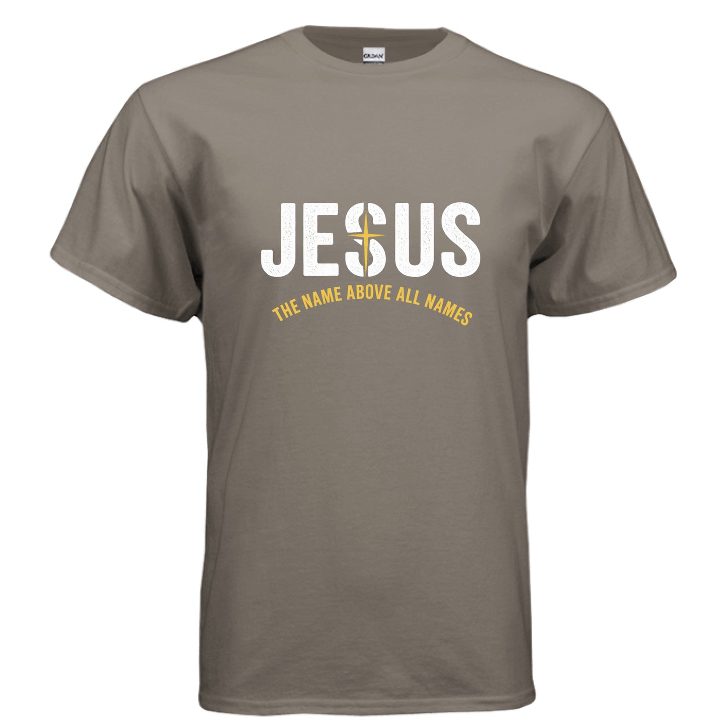 Jesus the Name Above All Names Faith T-Shirt BROWN SAVANA Salvation Clothing and Accessories Apparel
