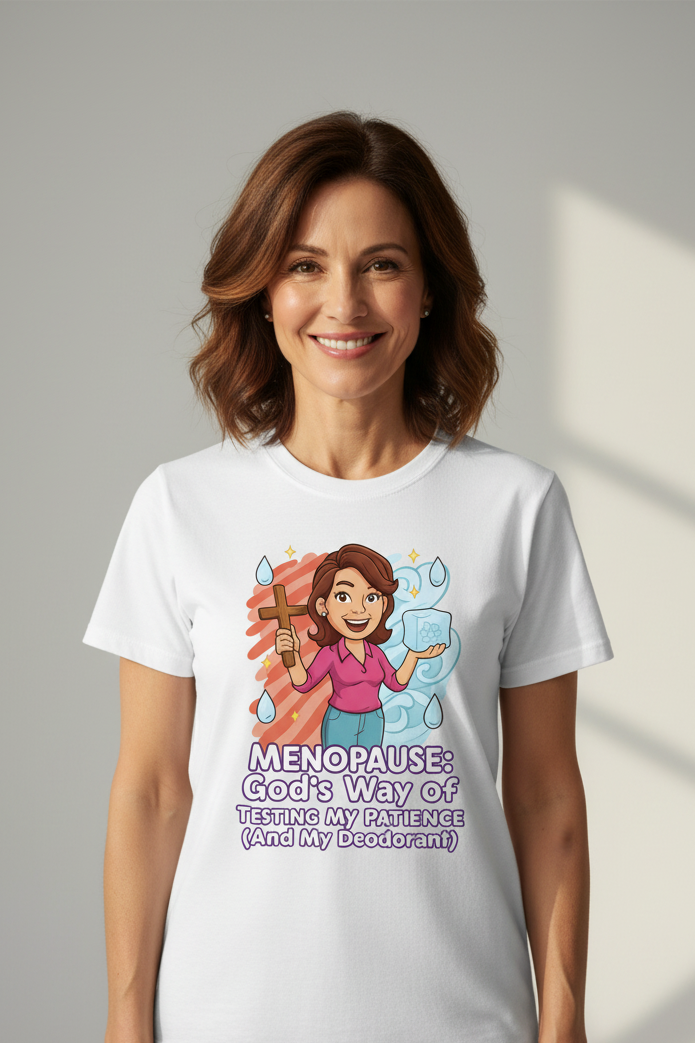 Menopause Gods Way Faith T-Shirt (Funny) Salvation Clothing and Accessories Apparel