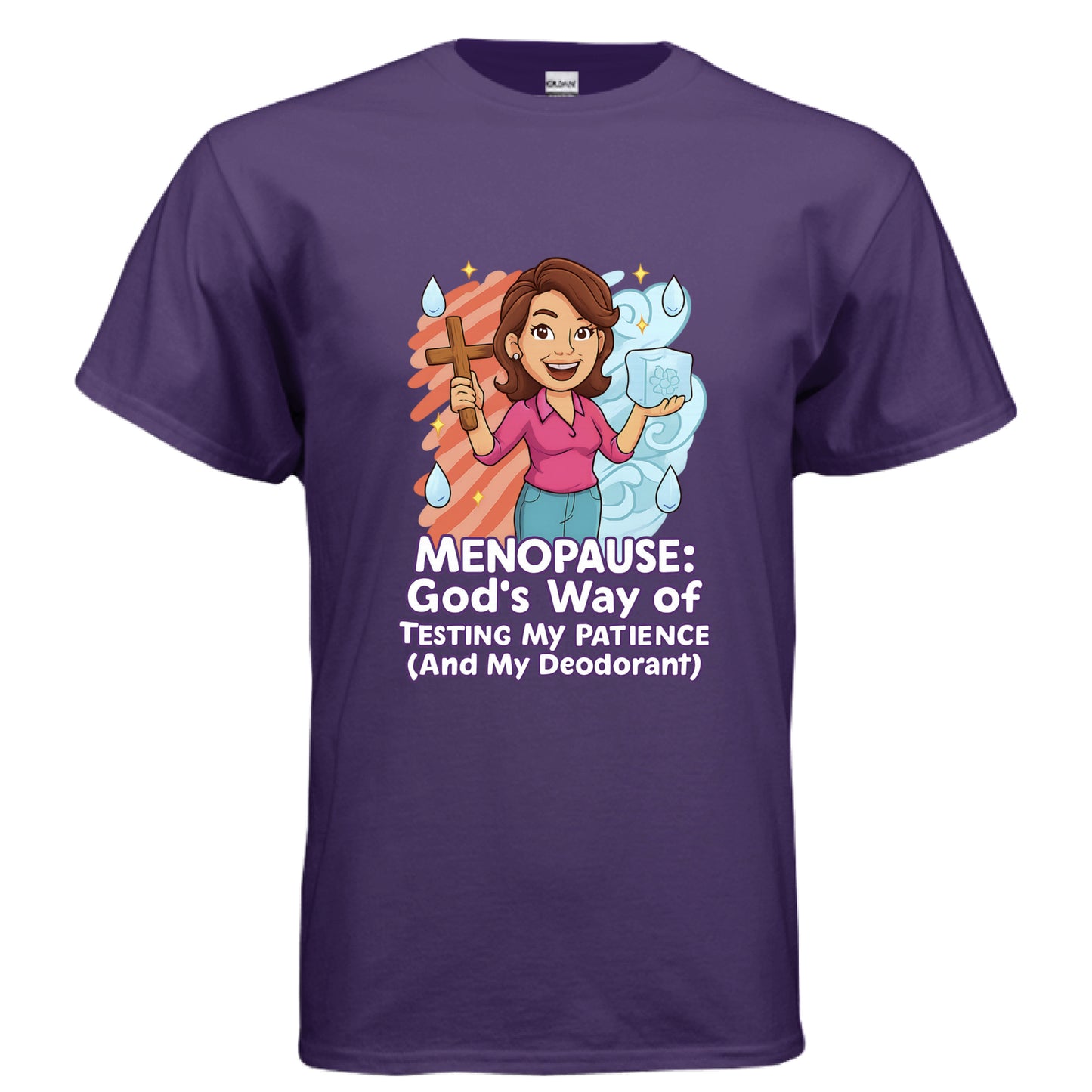Menopause Gods Way Faith T-Shirt (Funny) PURPLE Salvation Clothing and Accessories Apparel