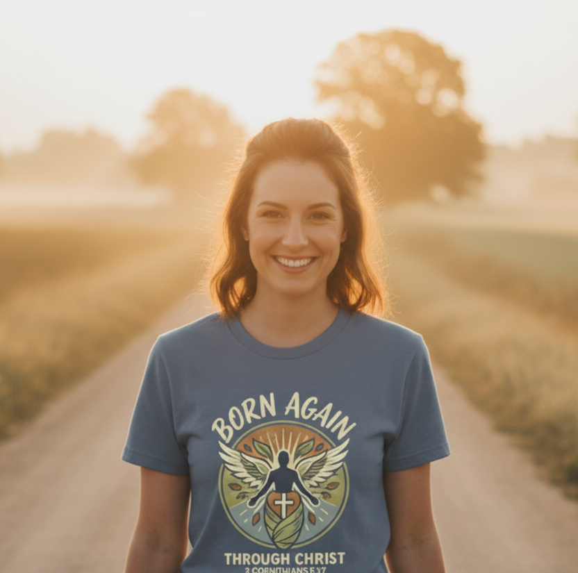 Born Again Through Christ 2 Corinthians 5:17 Faith T-Shirt Salvation FaithWear Apparel
