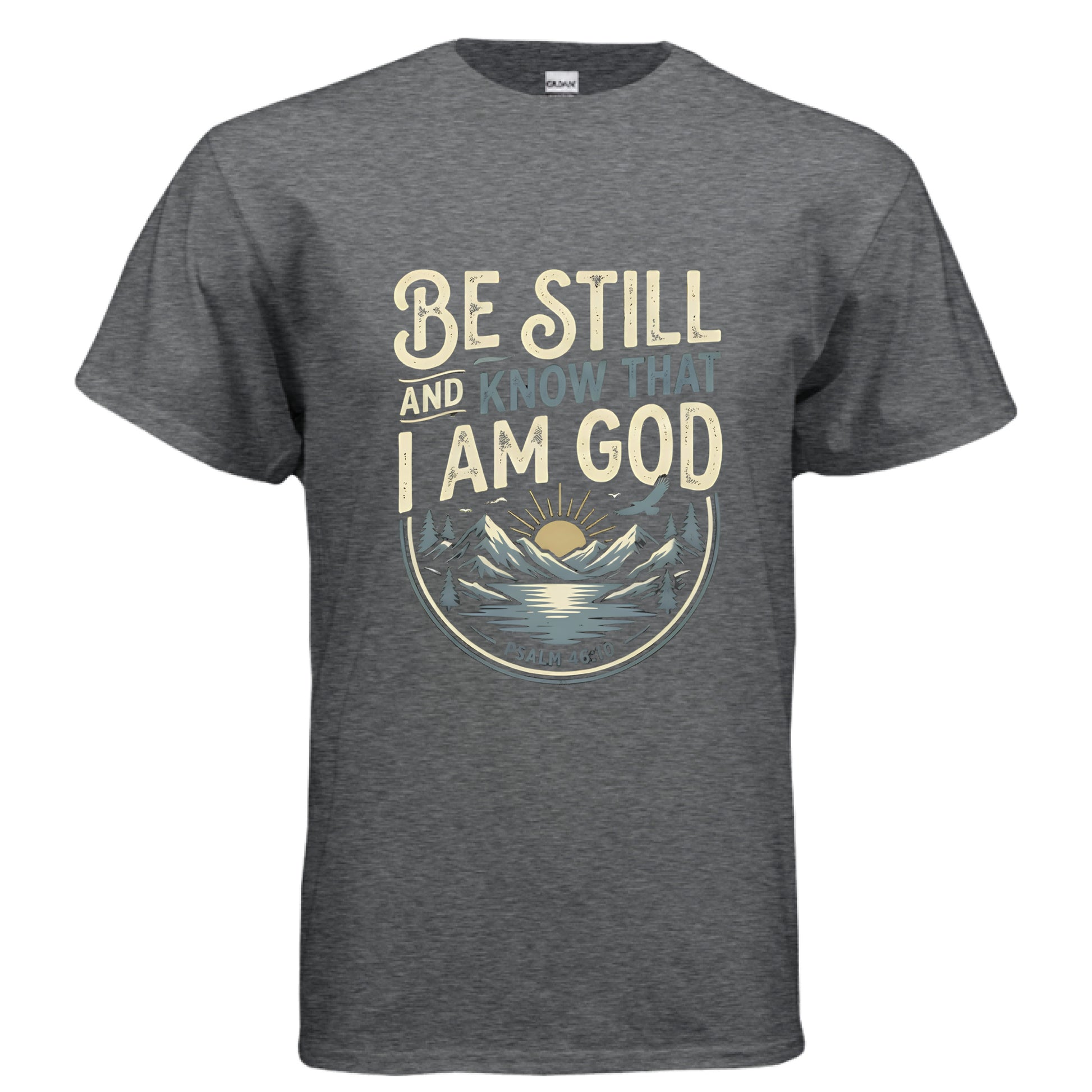 Be Still and Know Psalm 46:10 Faith T-Shirt DARK HEATHER Salvation FaithWear Apparel