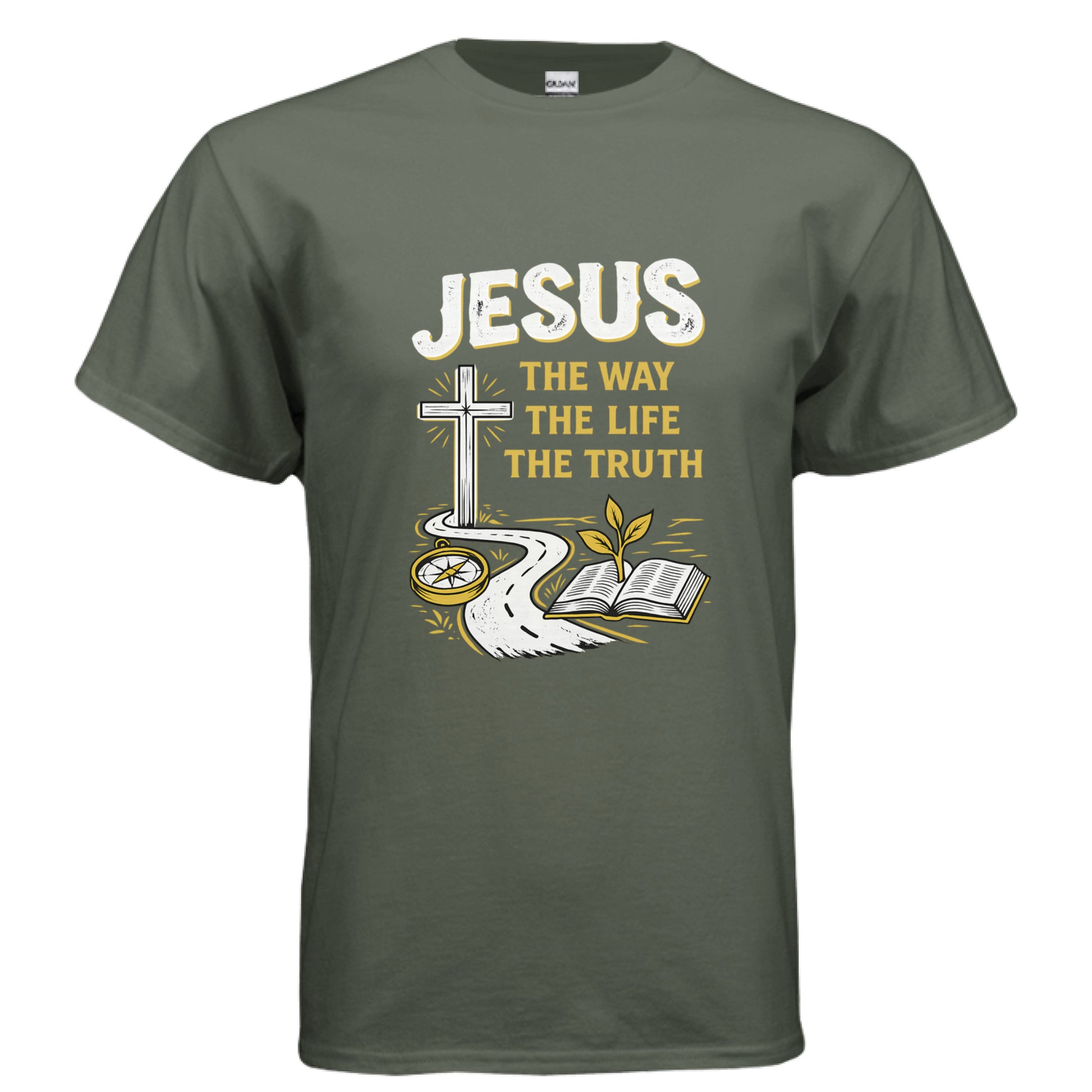 Jesus the Way the Truth the Life Faith T-Shirt MILITARY GREEN Salvation FaithWear Apparel