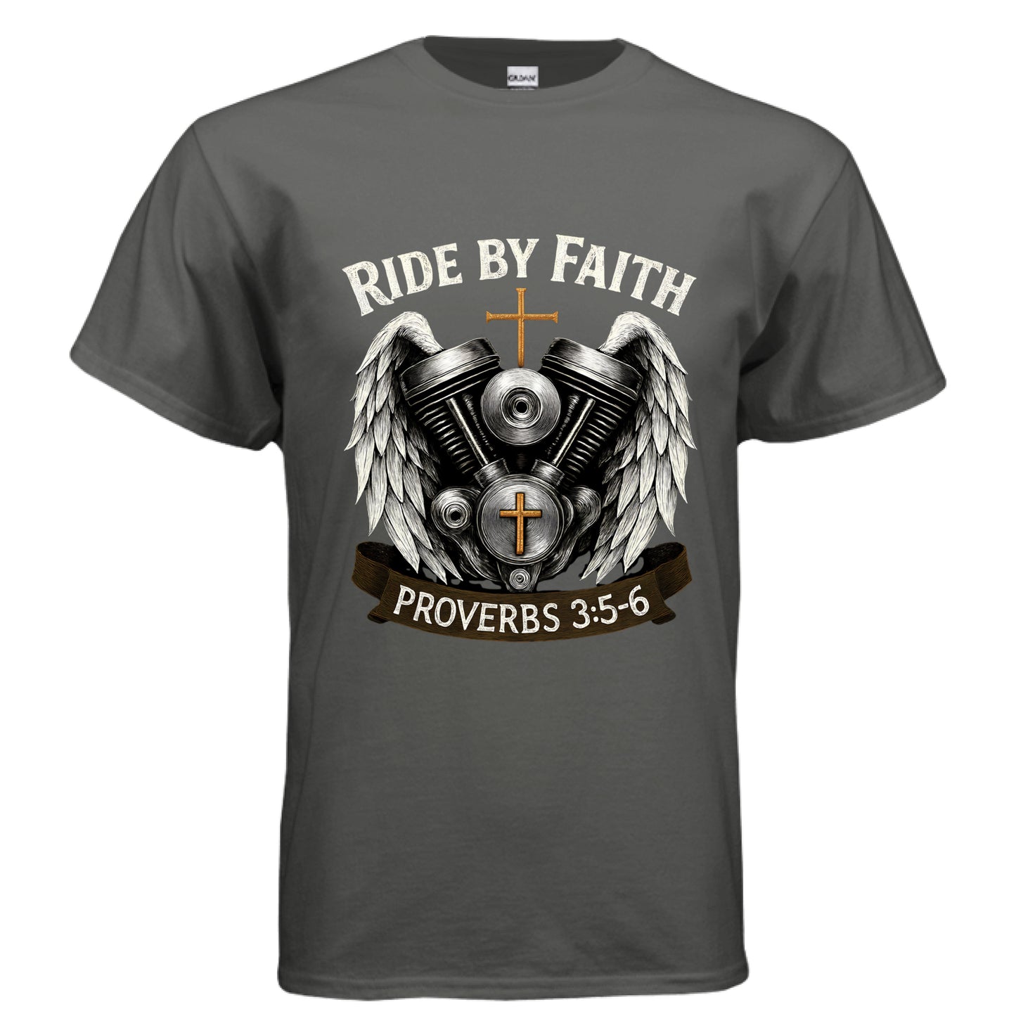 Ride by Faith Proverbs 3:5-6 Faith T-Shirt CHARCOAL Salvation FaithWear Apparel