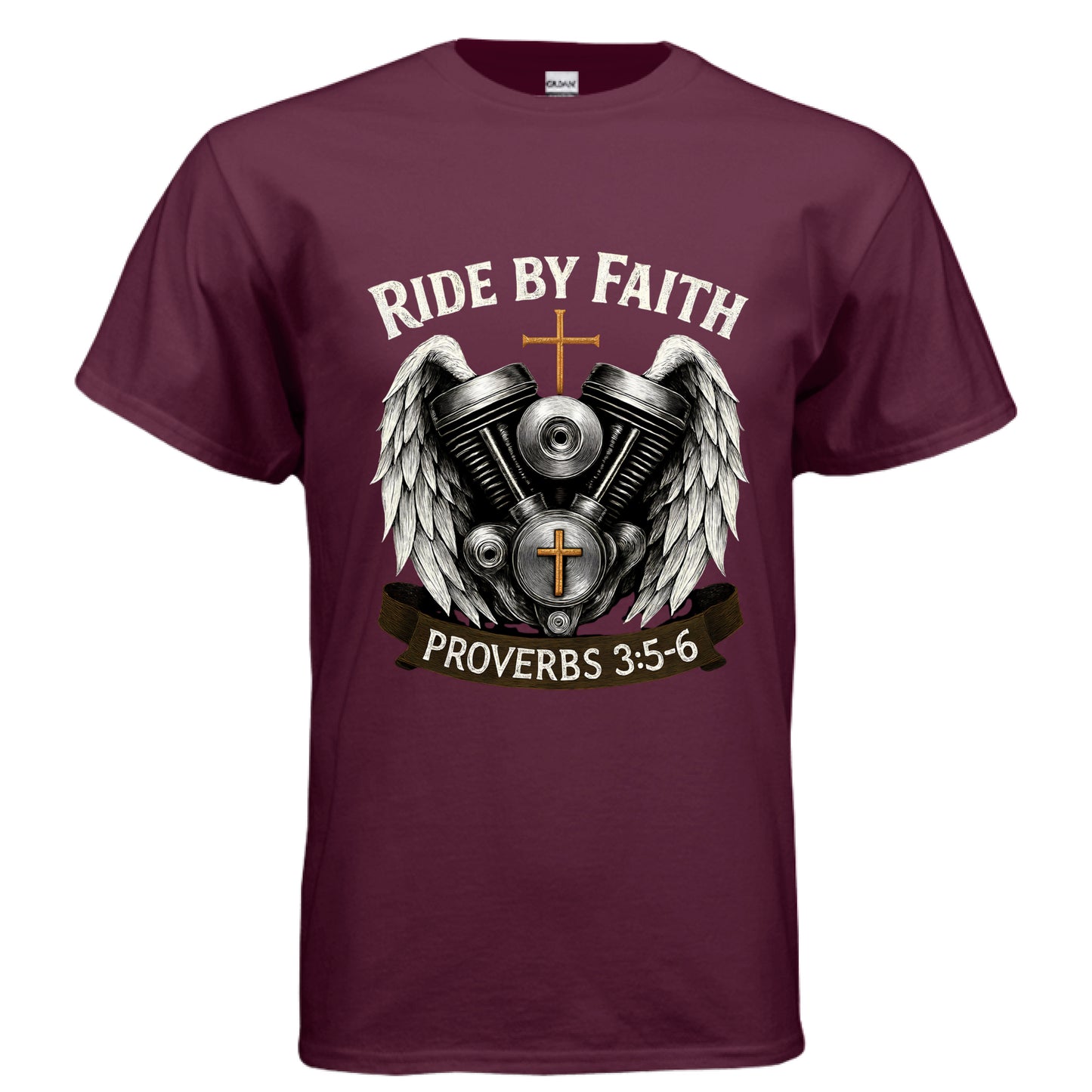 Ride by Faith Proverbs 3:5-6 Faith T-Shirt MAROON Salvation FaithWear Apparel