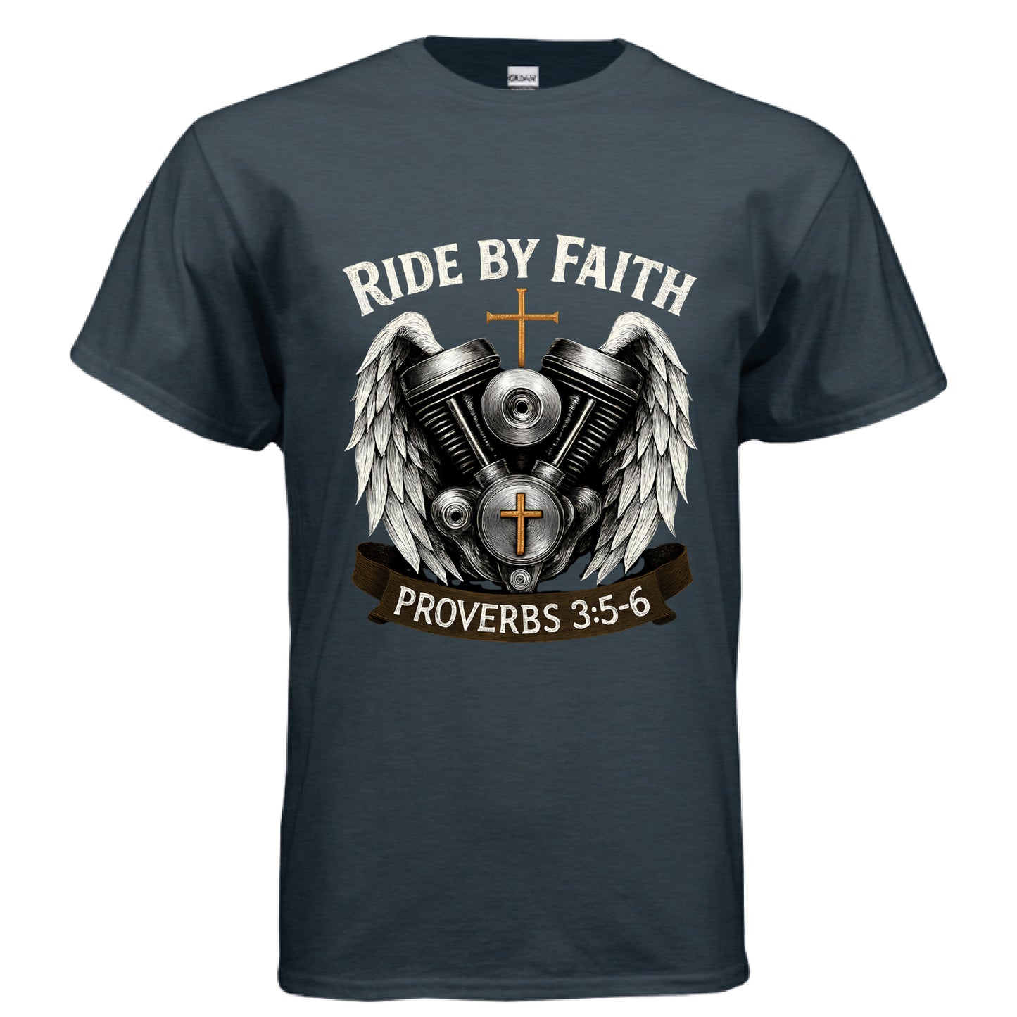 Ride by Faith Proverbs 3:5-6 Faith T-Shirt MIDNIGHT Salvation FaithWear Apparel
