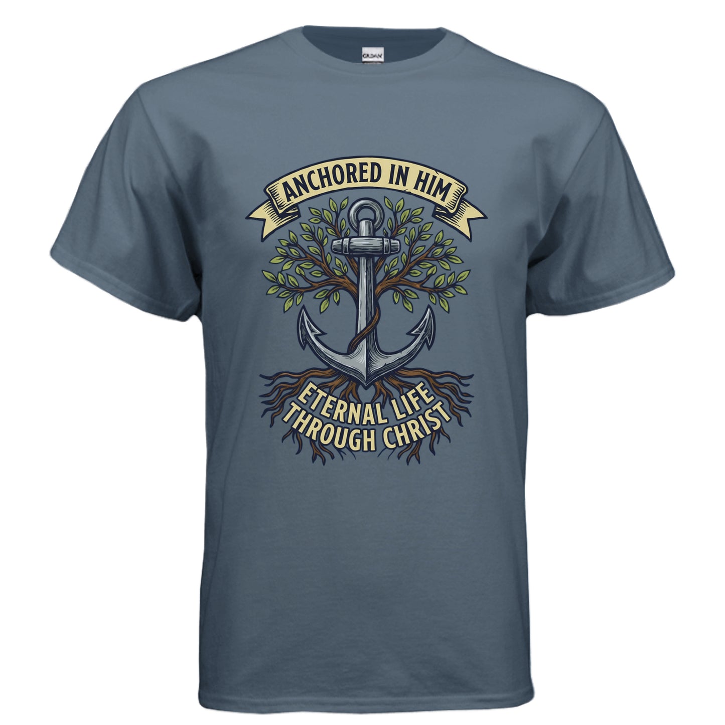 Eternal life in Christ Faith T-Shirt INDIGO BLUE Salvation FaithWear Apparel