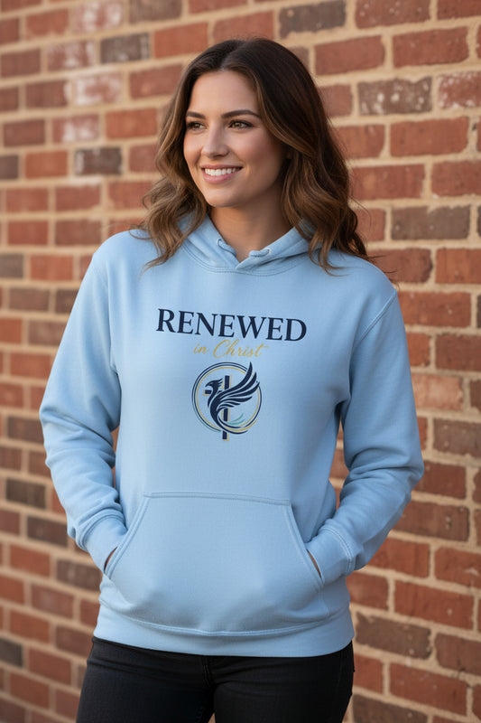 Renewed in Christ Faith Hoodie LIGHT BLUE Salvation FaithWear Apparel