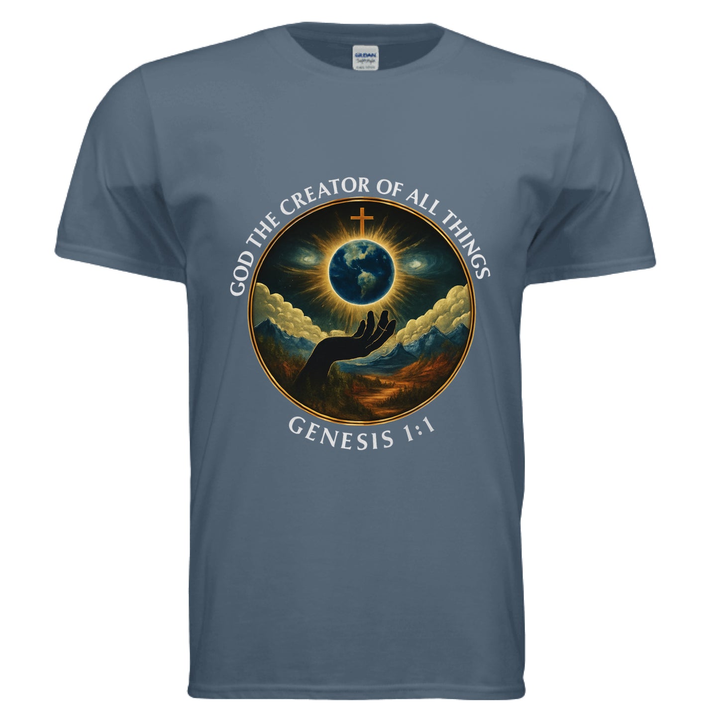 God the Creator of all Things Faith T-Shirt INDIGO BLUE Salvation FaithWear Apparel