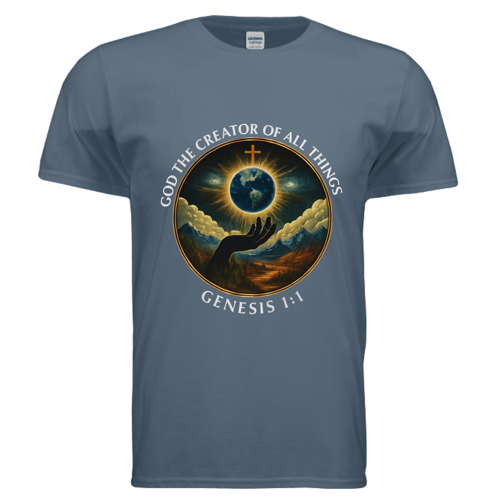 God the Creator of all Things Faith T-Shirt INDIGO BLUE Salvation FaithWear Apparel