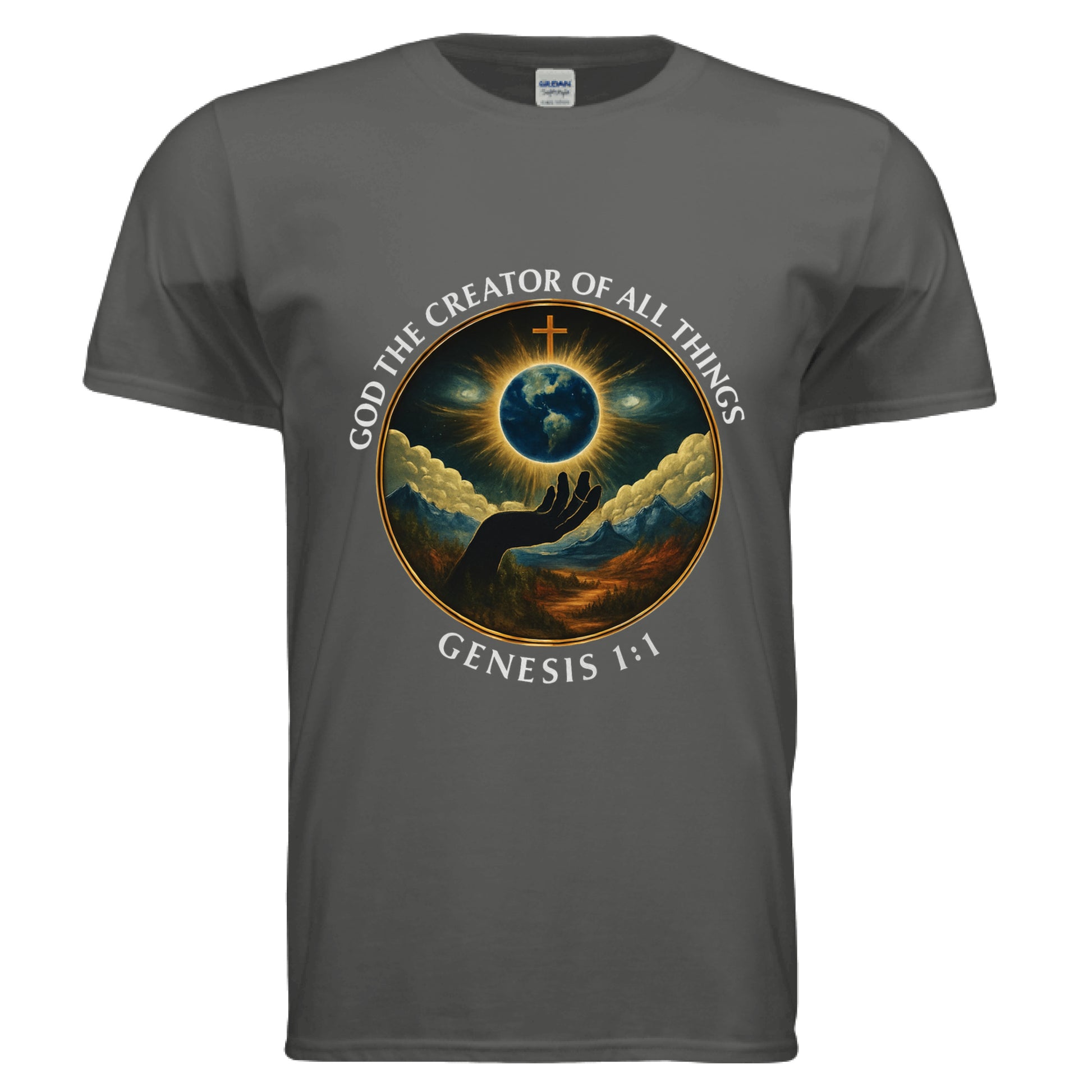 God the Creator of all Things Faith T-Shirt CHARCOAL Salvation FaithWear Apparel