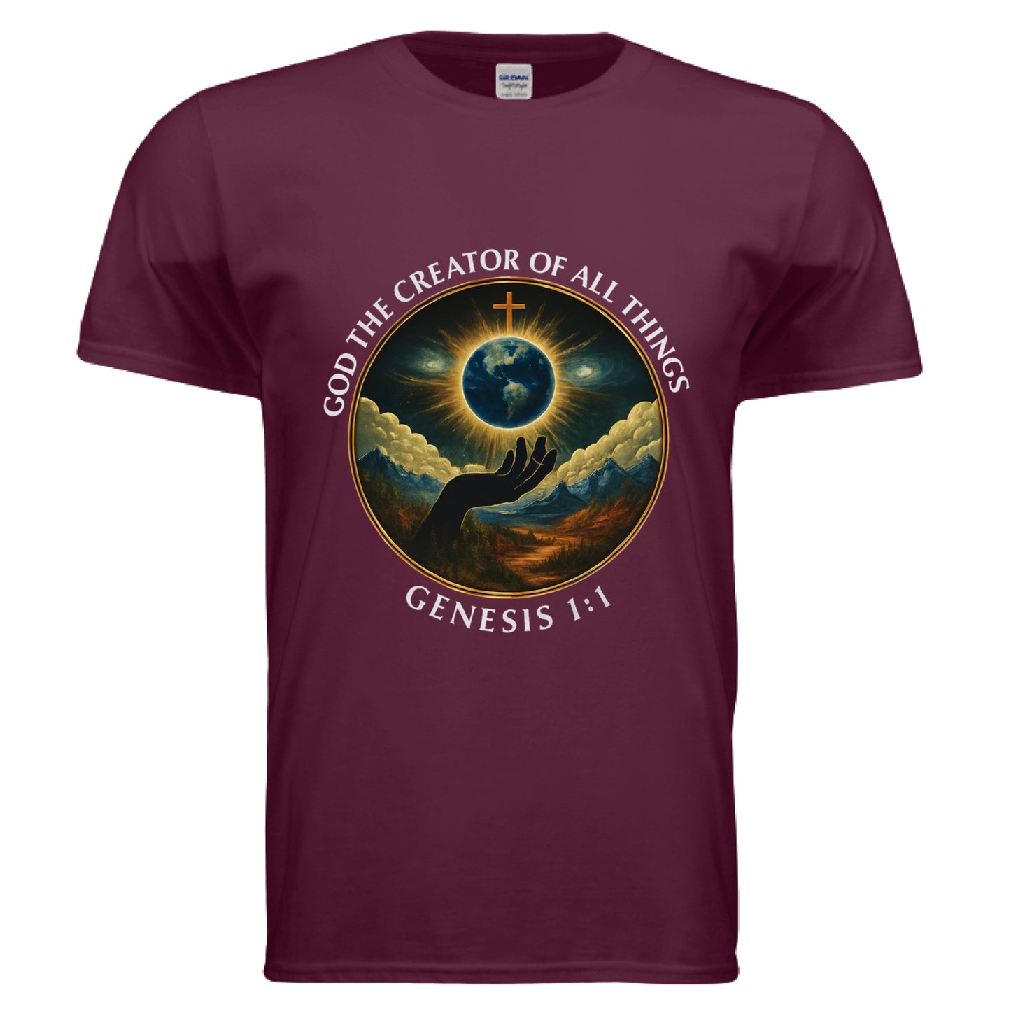God the Creator of all Things Faith T-Shirt MAROON Salvation FaithWear Apparel