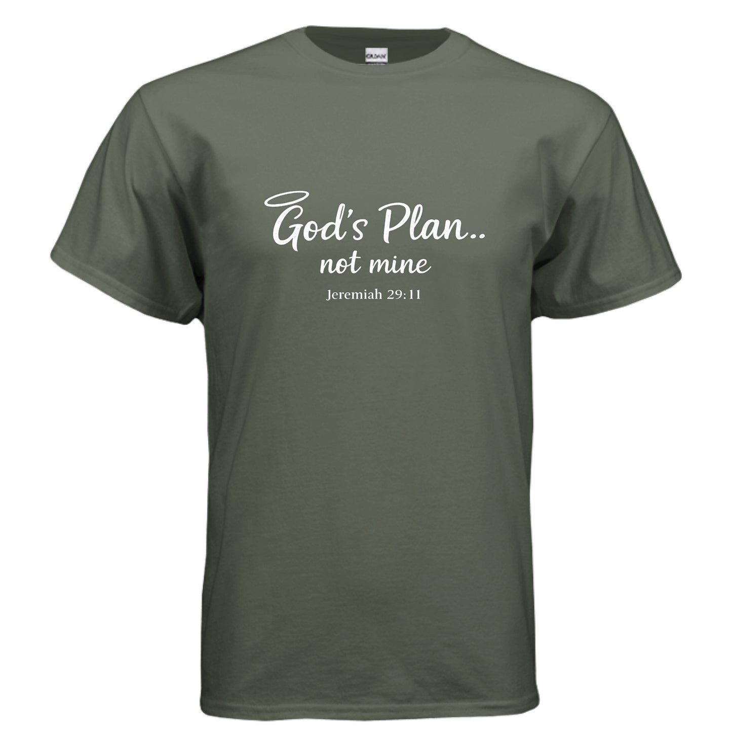Gods Plan Not Mine Faith T-Shirt MILITARY GREEN Salvation FaithWear Apparel