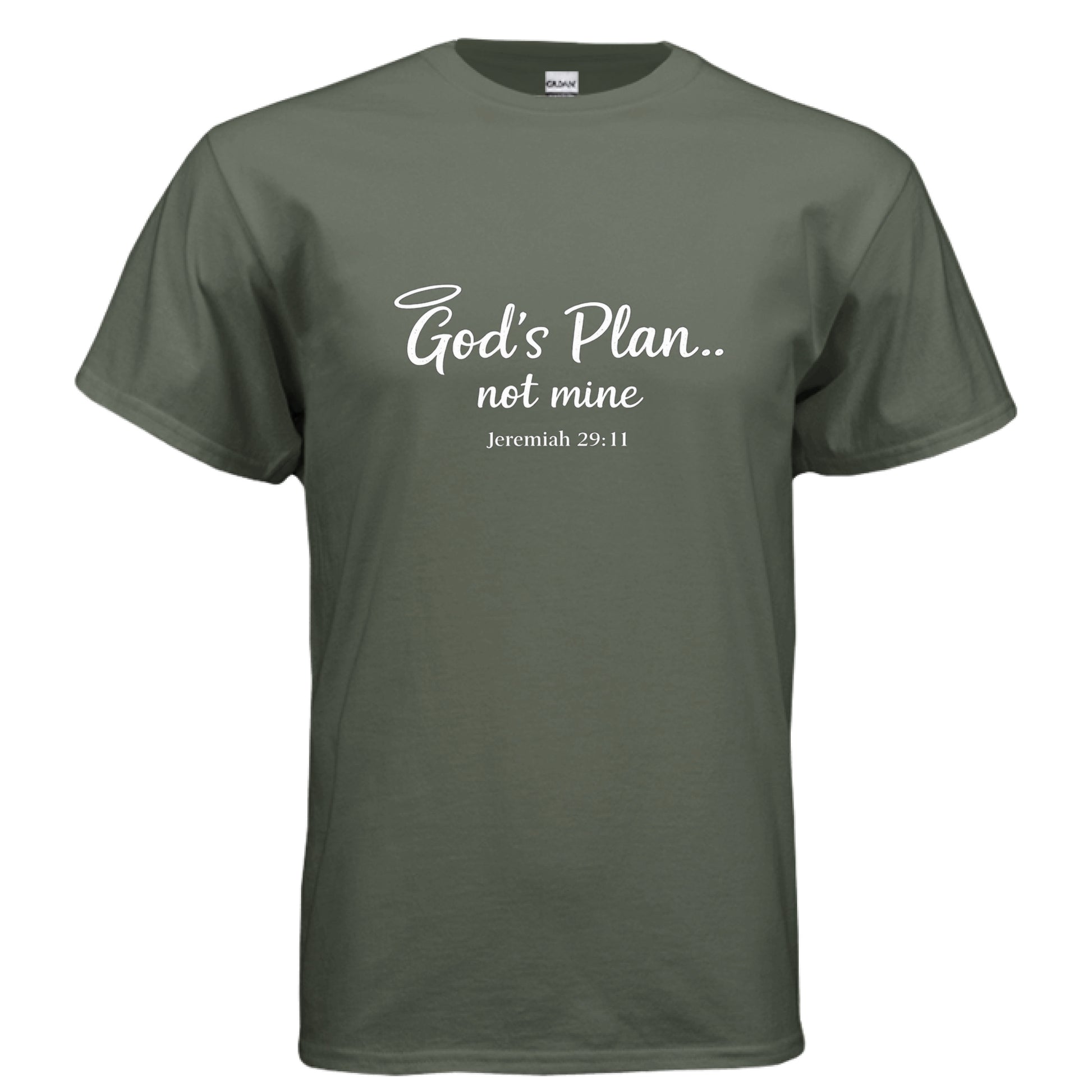 Gods Plan Not Mine Faith T-Shirt MILITARY GREEN Salvation FaithWear Apparel