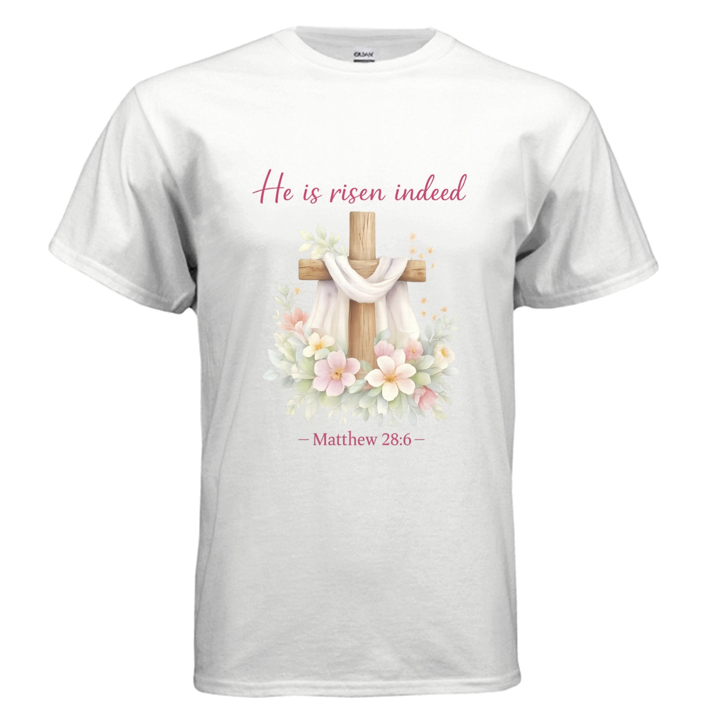 He is Risen Indeed Matthew 28:6 Faith T-Shirt WHITE Salvation FaithWear Apparel