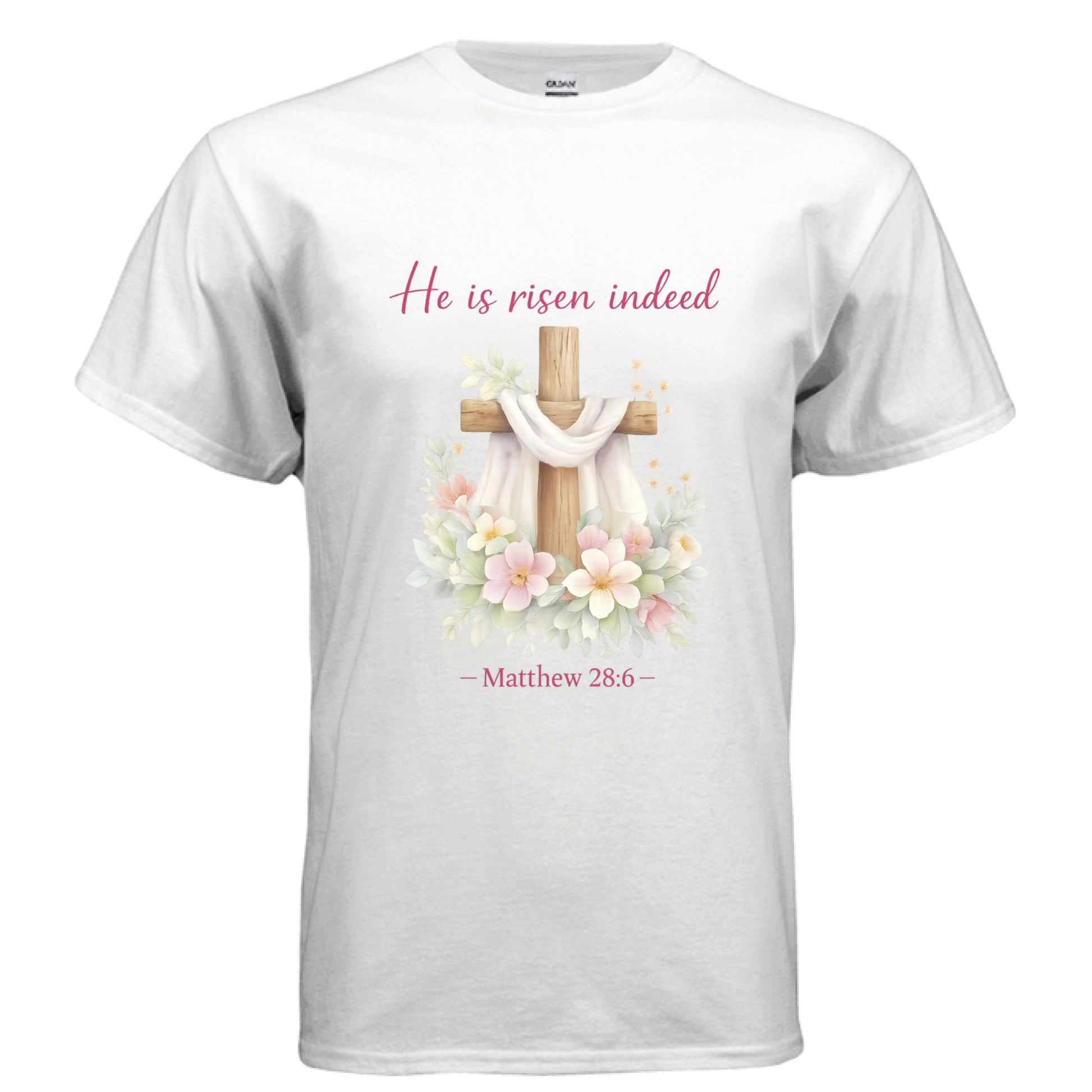 He is Risen Indeed Matthew 28:6 Faith T-Shirt WHITE Salvation FaithWear Apparel